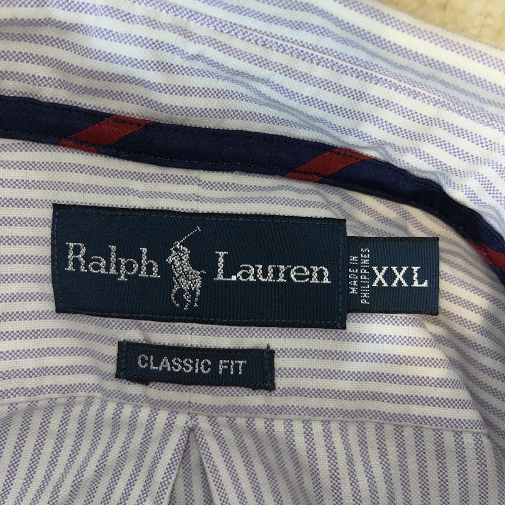 Polo Ralph Lauren XXL Classic Fit Pinstripe Button Down Shirt Flesh Pony 36/37 - Picture 6 of 16